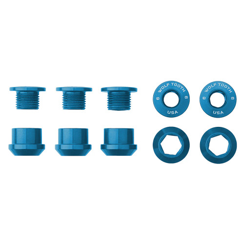 Wolf Tooth Set of 5 Chainring Bolts/Nuts for 1X Blue