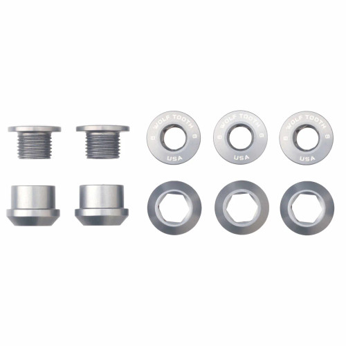 Wolf Tooth Set of 5 Chainring Bolts/Nuts for 1X Raw Silver