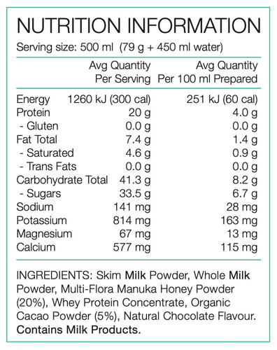 Pure Recovery Shake Multi-Flora Manuka Honey and Cocao Power 79g