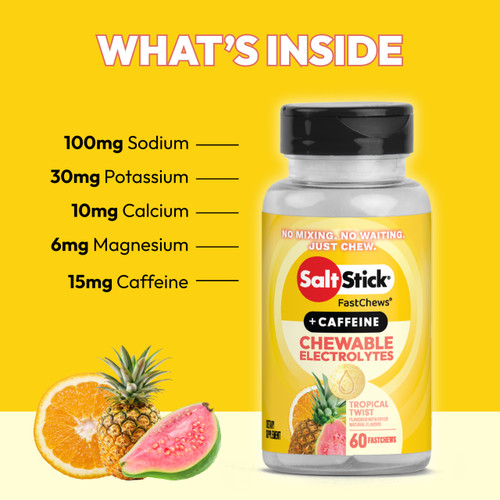 SaltStick Electrolyte FastChews Caffeinated Tropical Twist 60 Chew Bottle