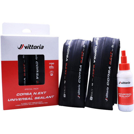 Vittoria Twin Pack Corsa N.EXT TLR G2 Black 700x28mm + 80ML