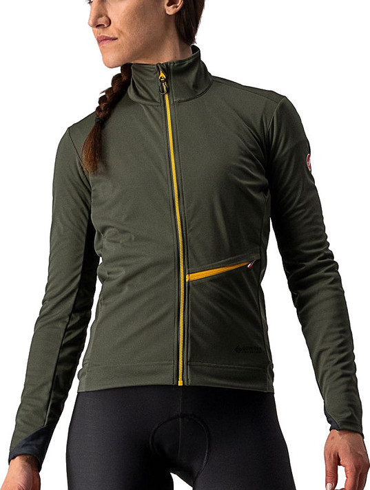 Castelli GO Womens Jacket Military Green/Fiery Red/Saffron 2021