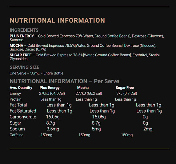 Fixx Nutrition Cold Brew Coffee Shot Bottle Sugar Free 50mL