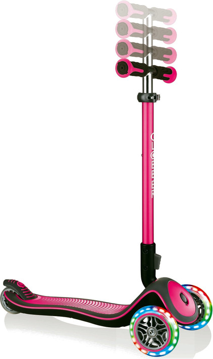 Globber Elite Deluxe Kids Foldable Light Up Scooter Deep Pink
