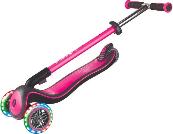 Globber Elite Deluxe Kids Foldable Light Up Scooter Deep Pink