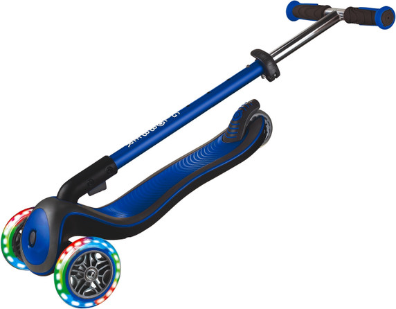 Globber Elite Deluxe Kids Foldable Light Up Scooter Navy Blue