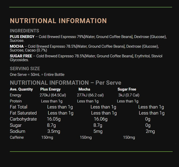 Fixx Nutrition Cold Brew Coffee Shot Bottle Mocha 50mL