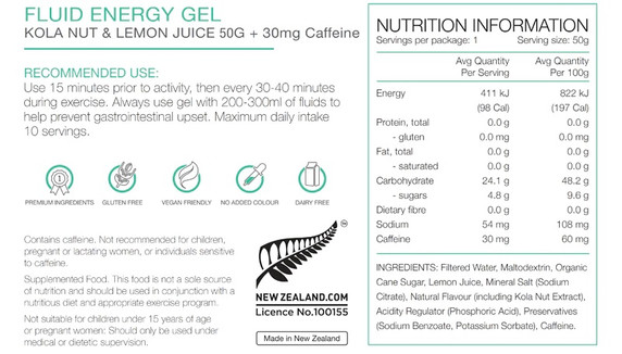 Pure 50g Energy Gel Kola Nut / Lemon Juice + Caffeine