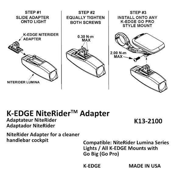 K-Edge Go Big GoPro Adaptor for NiteRider Lumina/Mako Front Lights