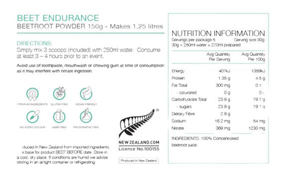 Pure Endurance 150g Powder Beet