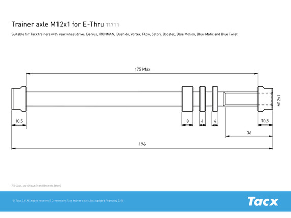 Tacx T1711 E-Thru M12x1.0 Rear Trainer Axle Skewer