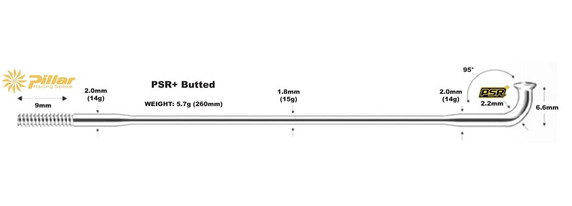 Pillar Racing J-Bend PSR Triple Butted 2018 286mm Spoke Black (18 Pack)