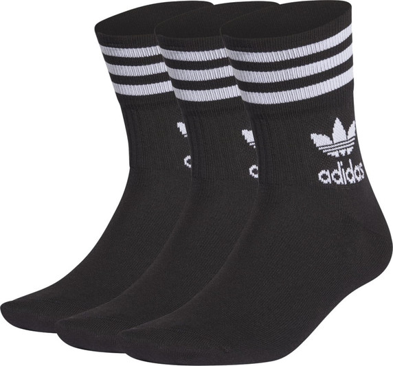 Adidas Mid-Cut Crew Socks 3pk Black / White Medium