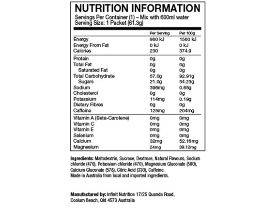Infinit Nutrition Jet Fuel Explosive Energy - Lemon/Lime - 1.3kg