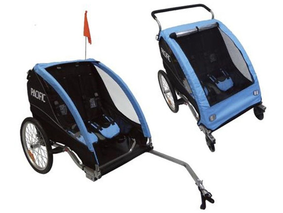 Pacific Deluxe 2 In 1 Trailer/Stroller - 2 Child - Black/Blue