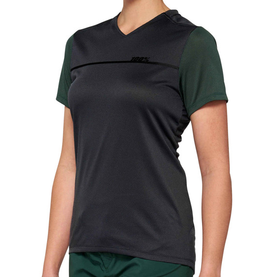 100% Ridecamp SS Womens MTB Jersey Charcoal/Forest Green