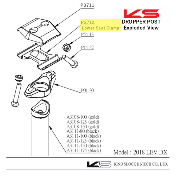 KS Suspension P3712 Lower Seat Clamp for E30i/Lev272/LevDX Dropper Seat Posts