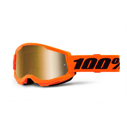 100% Strata 2 Youth Goggles Neon Orange Mirror True Gold