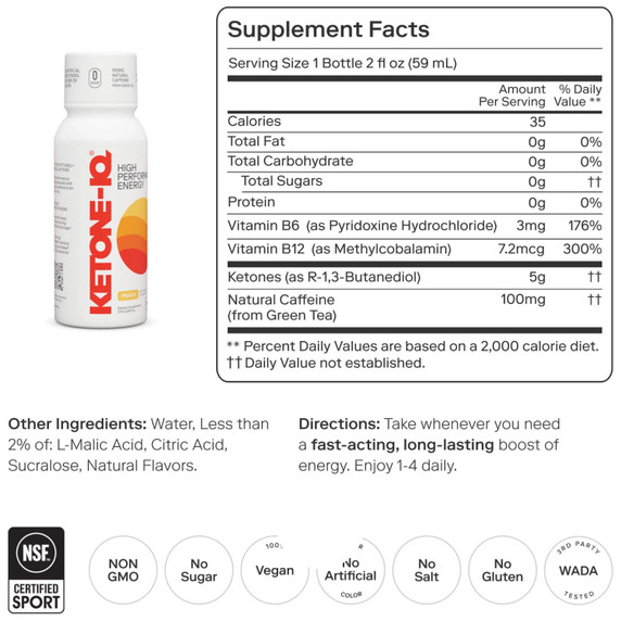 Ketone-IQ Caffeine Peach 2oz Single Shot (60mL)