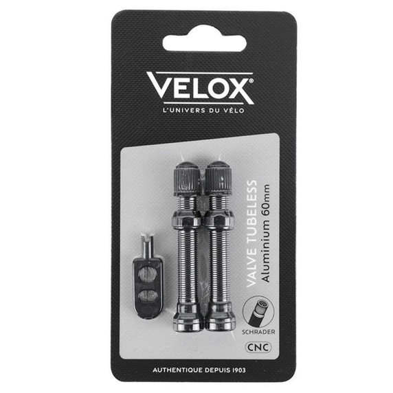 Velox Tubeless Schrader Valves Black Aluminum 60mm
