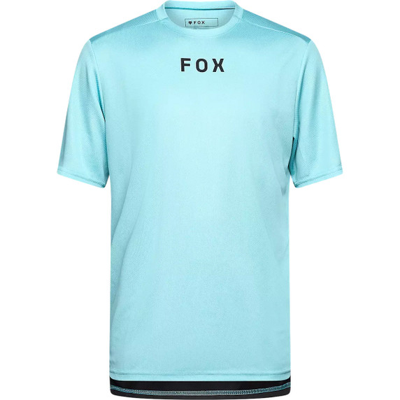 Blue and black short sleeve jersey with black logo