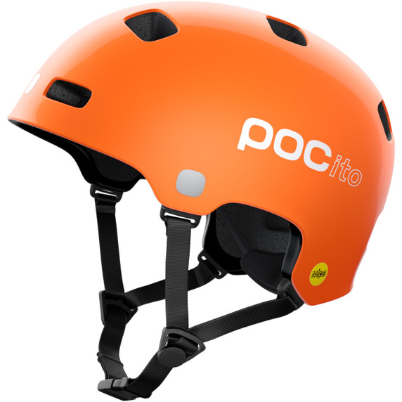 Orange POC kids helmet with White logo