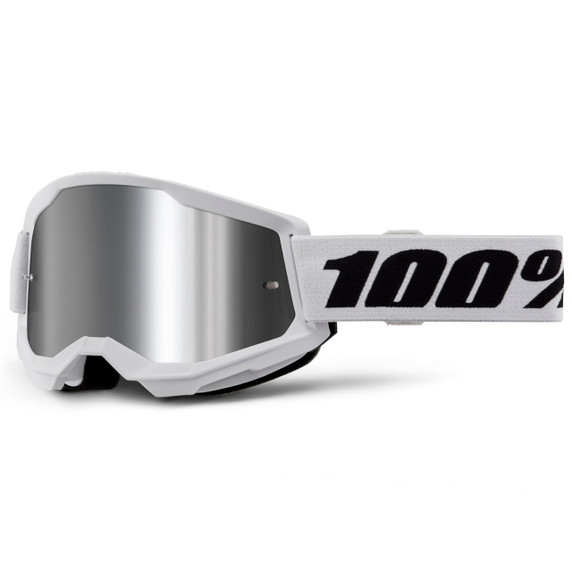 100% Strata 2 Goggles White Mirror Silver