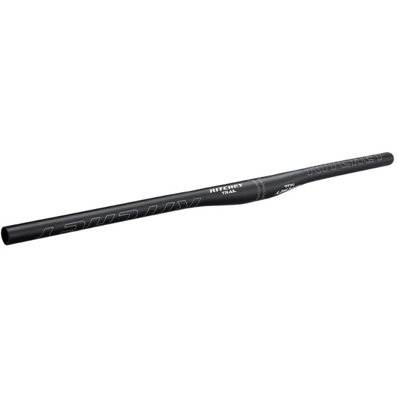 Flat black handlebar with white logos