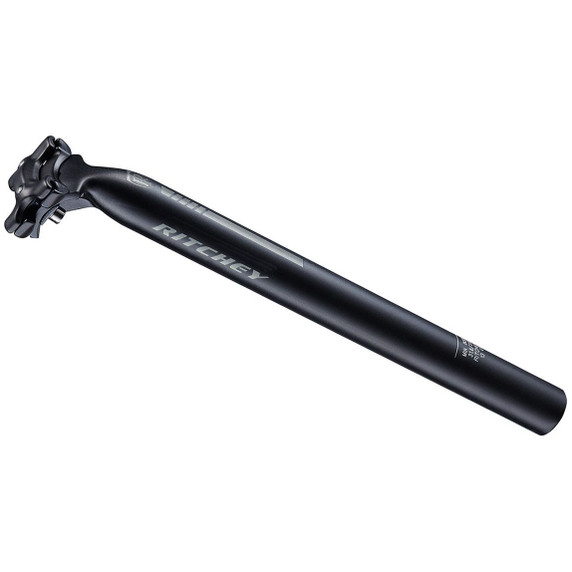 Black seatpost with grey logos