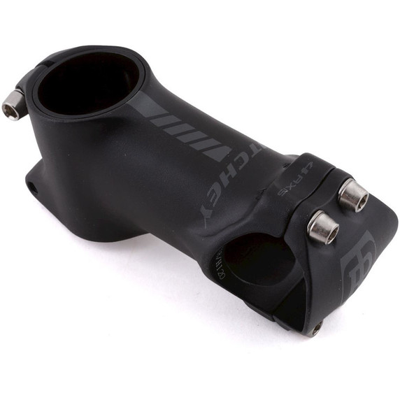 Black stem with grey logos and silver bolts