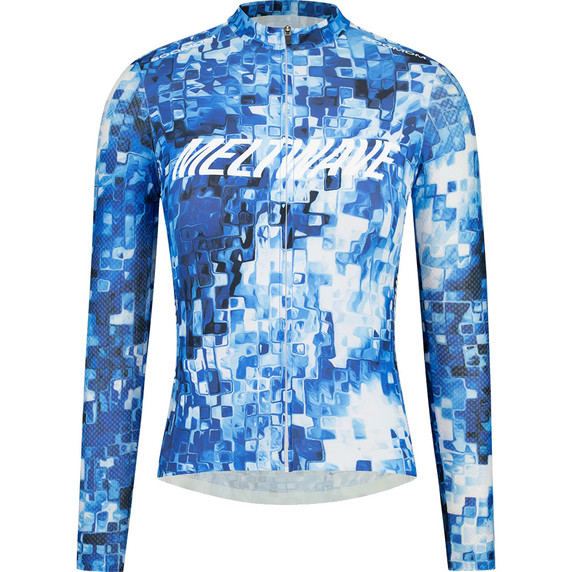 Blue long sleeve jersey with white logo