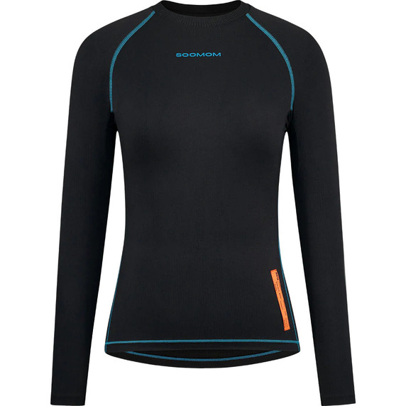 Black long sleeve base layer with blue stitching