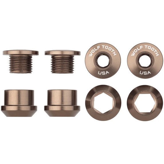 4 bronze chainring bols with white logos