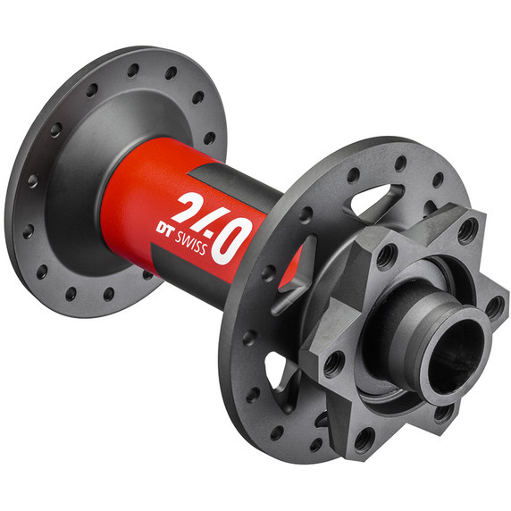 Front bicycle hub with red logos