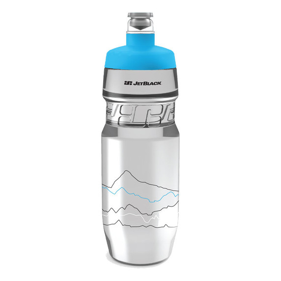Transparent water bottle with blue lid