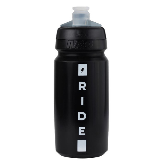 Black bottle with white text