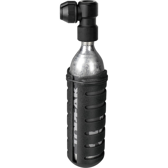 Black CO2 applicator attached to silver CO2 Cartridge in black sleeve