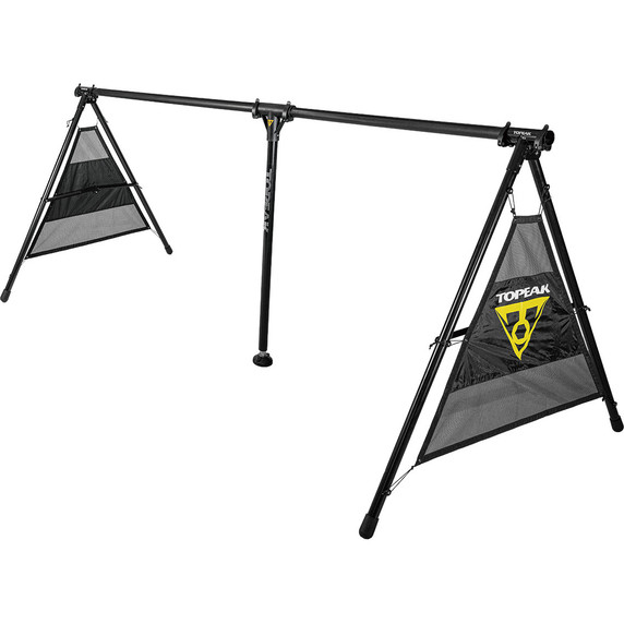 Black stand with triangular base and flags on each end