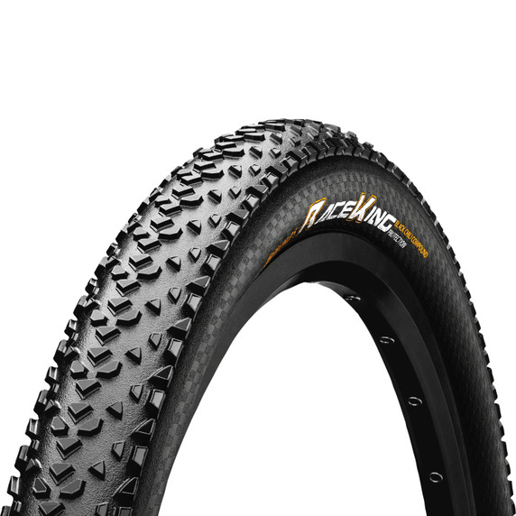 Black mountain bike tyre with white and yellow logos