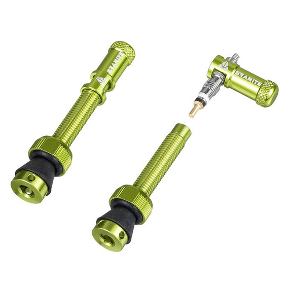 Green valve stem with valve caps