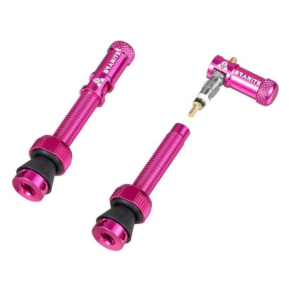 Pink valve stems with valve caps