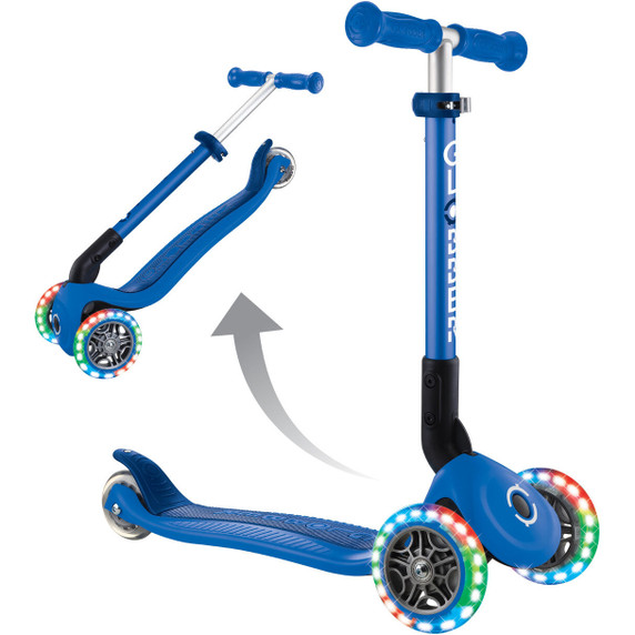 Globber Junior Foldable Lights Scooter Navy Blue