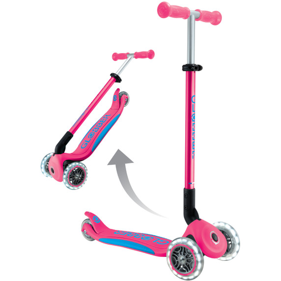 Globber Primo Fold Plus Lights Scooter V2 Fuchsia Pink/Sky Blue