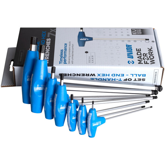 Unior Box Set of Hex Ball End Keys T Handle 7pcs