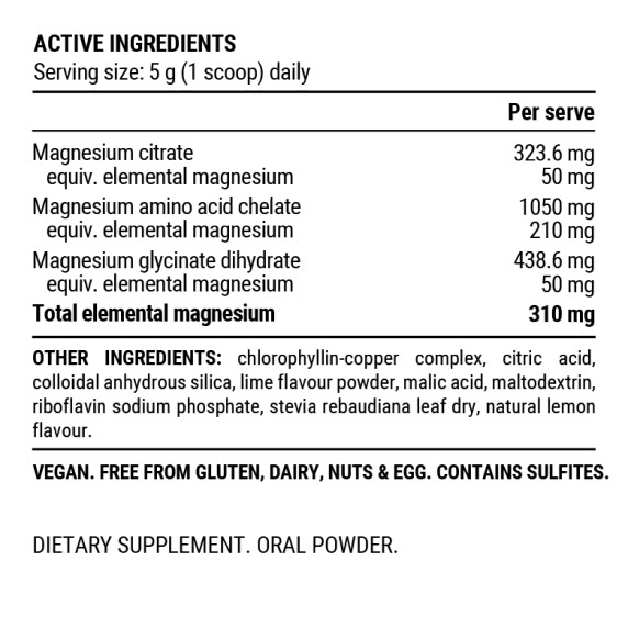 PILLAR Performance Triple Magnesium Recovery Powder Lemon Lime 400g Bulk Pack