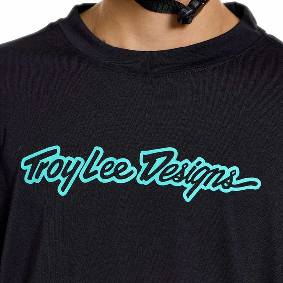 Troy Lee Designs Youth Skyline Short Sleeve Ride Tee Signature Black / Real Teal
