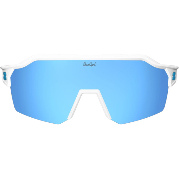Sungod Velans Matte White with Silver Blue Lens