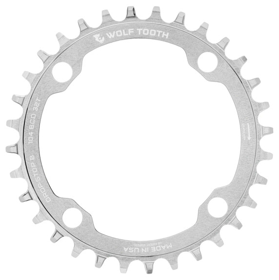 Wolf Tooth 104 BCD Chainring Drop-Stop B Raw Silver