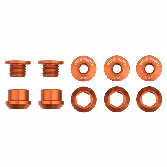 Wolf Tooth Set of 5 Chainring Bolts/Nuts for 1X Orange