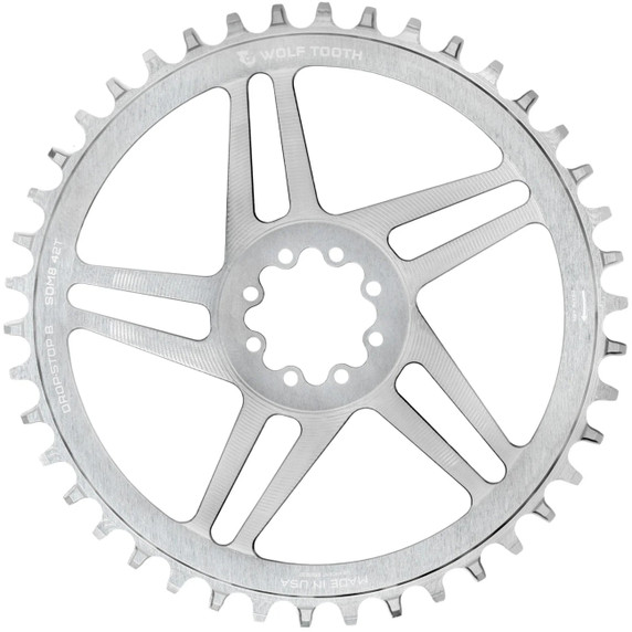 Wolf Tooth SRAM 8-Bolt Direct Mount Chainring For Gravel/Road Dropstop B Raw Silver
